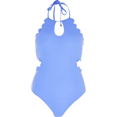 Blue scallop detail swimsuit